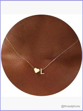18K Gold Plated Dainty Heart Initial Necklace Pendant